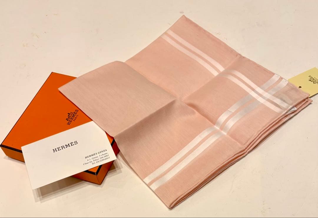 新品タグ付☆エルメス　ハンカチ　ロゴ　スカーフ　コットンスカーフ　未使用美品