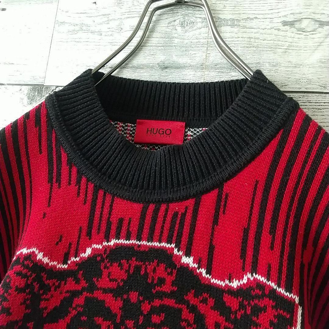 激レアデザイン☆ヒューゴボス クマ ベアー 総柄 ニット XL