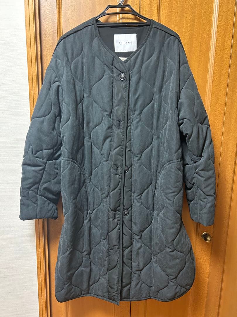 フードベスト付きロングコート ブラック