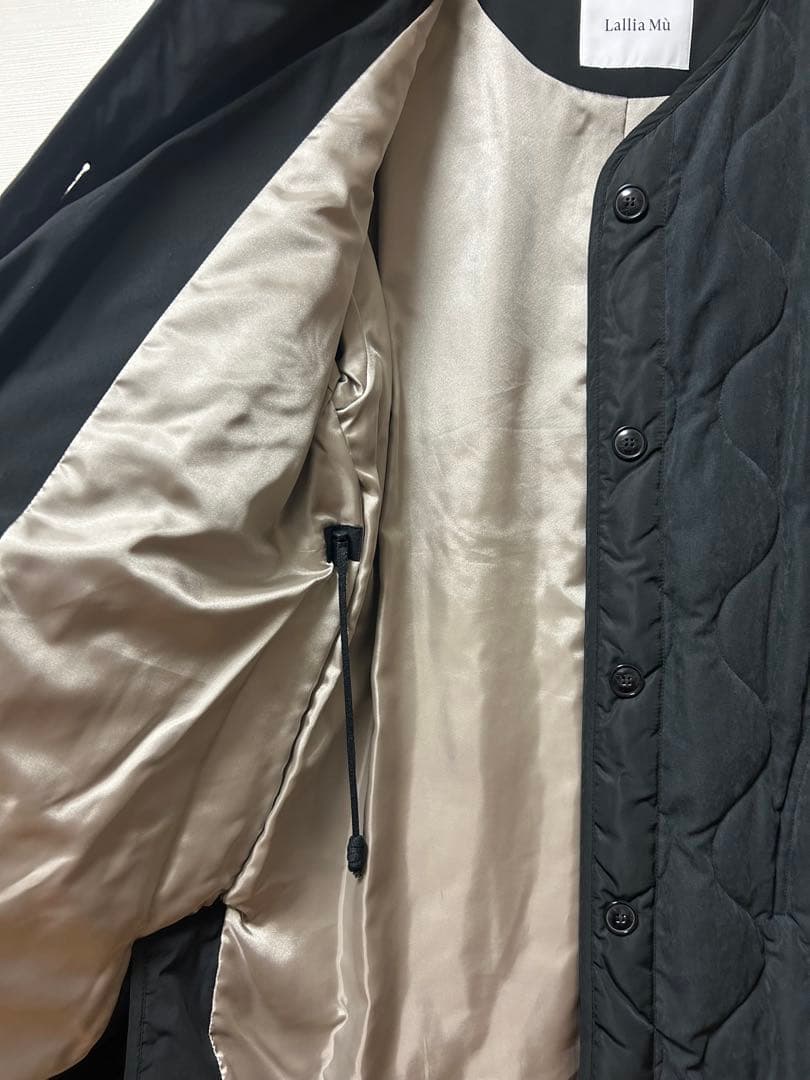 フードベスト付きロングコート ブラック