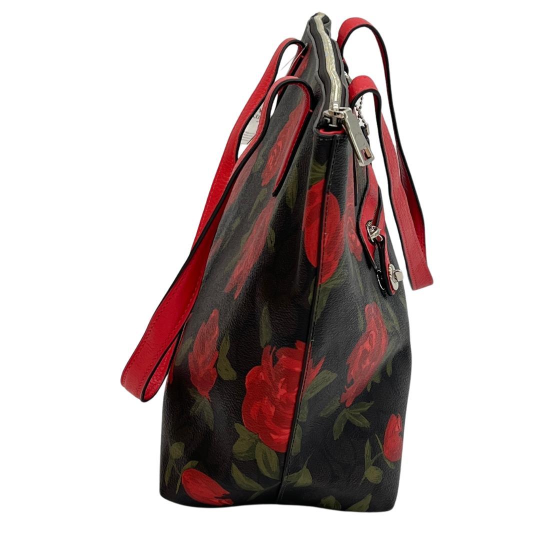 COACH コーチ トートバッグ シグネチャー ローズプリント 赤花 レッド系