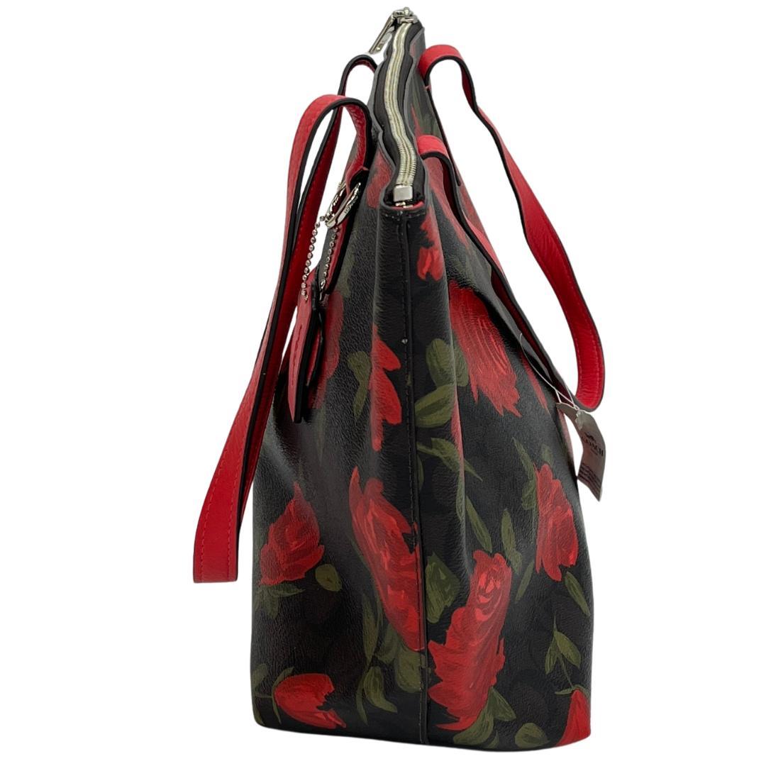 COACH コーチ トートバッグ シグネチャー ローズプリント 赤花 レッド系