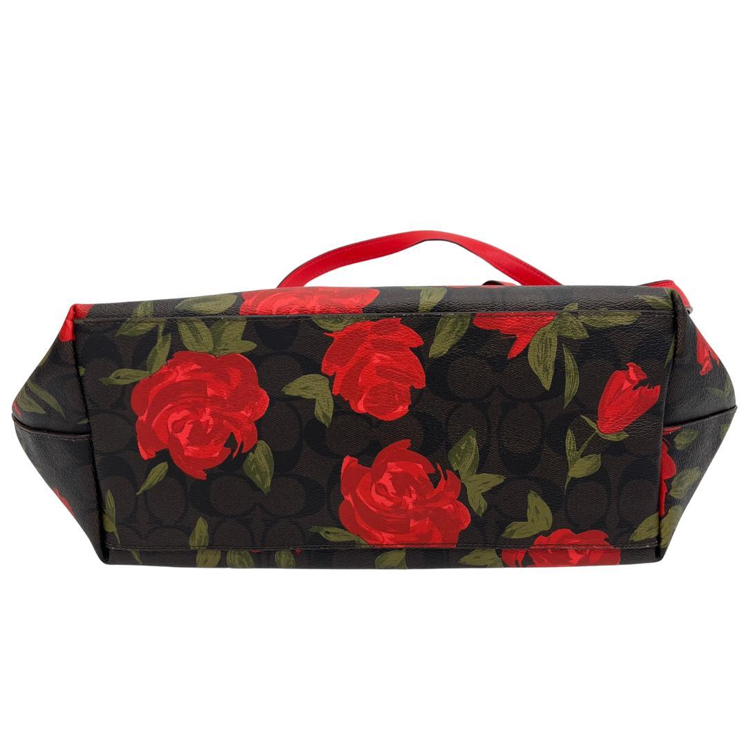 COACH コーチ トートバッグ シグネチャー ローズプリント 赤花 レッド系