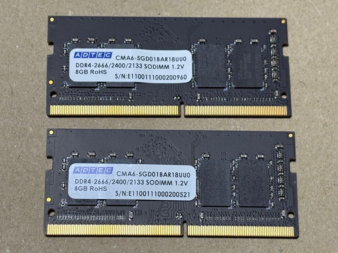 メモリー ADTEC DDR4 SODIMM 16GB (8GB x 2) 2666MHz