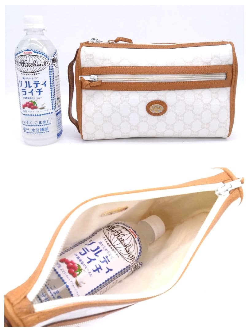 【美品】GUCCI 希少 クラッチバッグ セカンド ポーチ GGプラス総柄 白