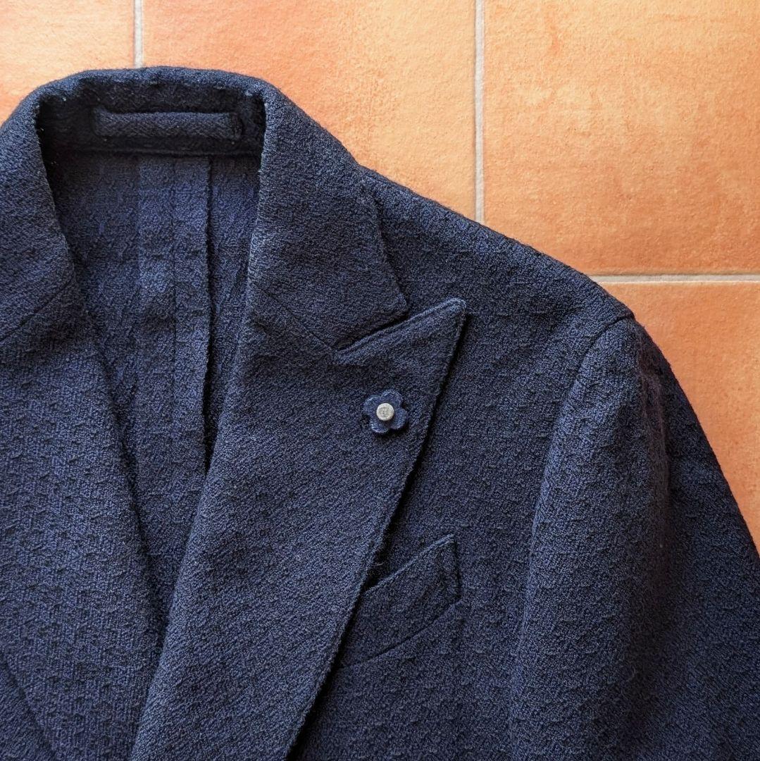 LARDINI ジャカード ネイビージャケット ダブル アンコン 46サイズ