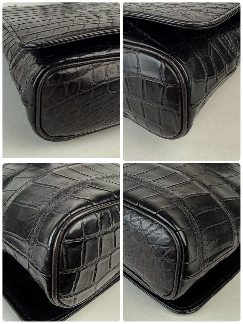 【未使用級】JRA認定 クロコダイル マット ショルダーバッグ 被せ ブラック