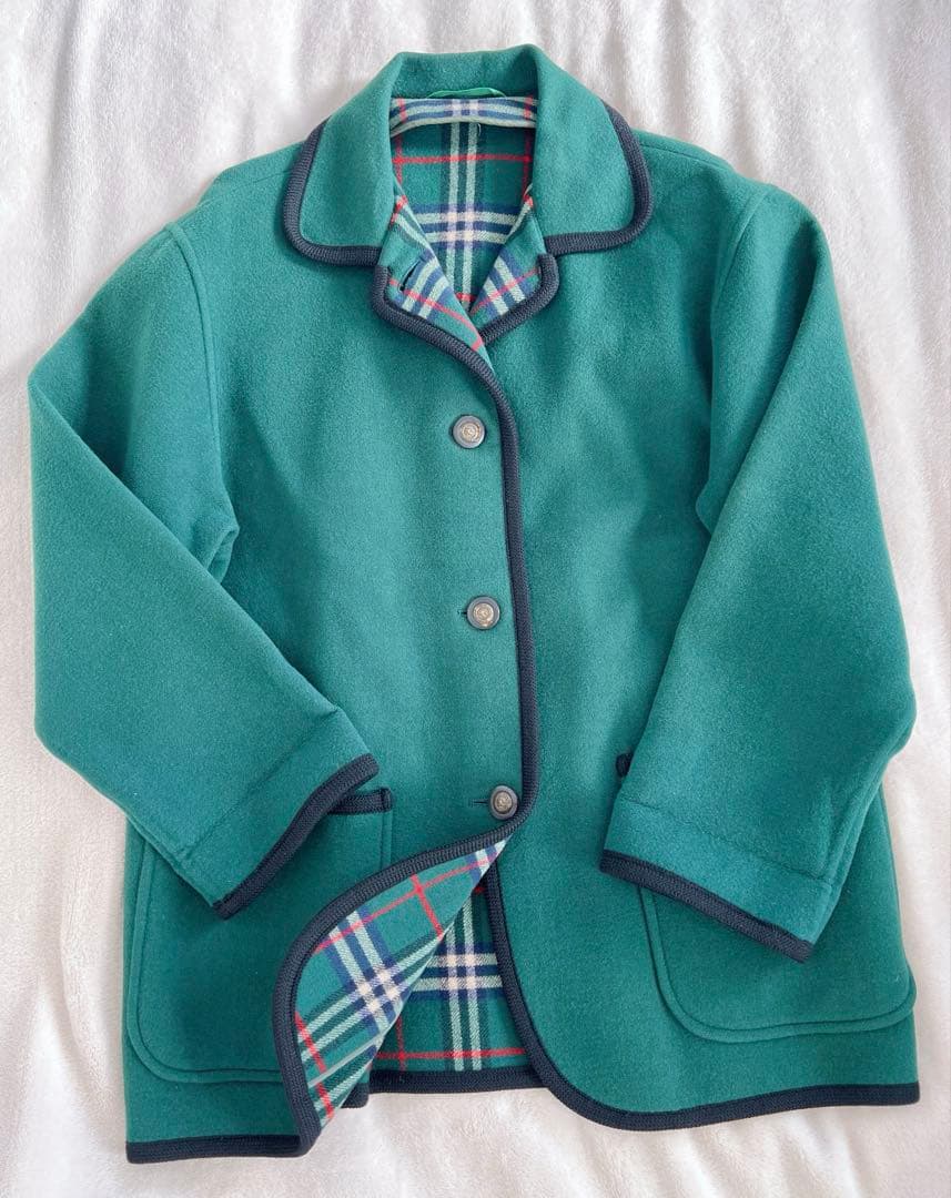 【美品】Burberrys ピーコート カシミア混 ダブルフェイス　9号グリーン