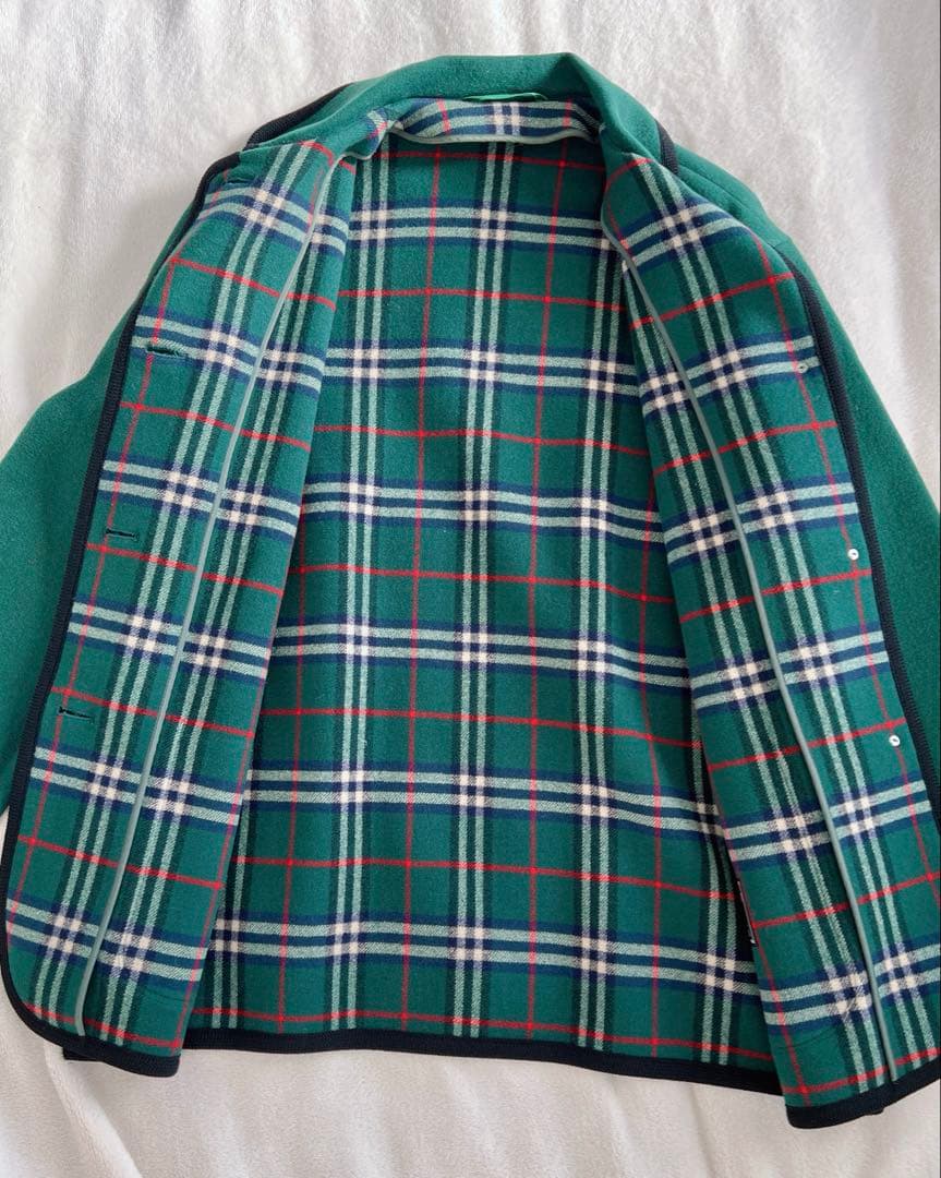 【美品】Burberrys ピーコート カシミア混 ダブルフェイス　9号グリーン
