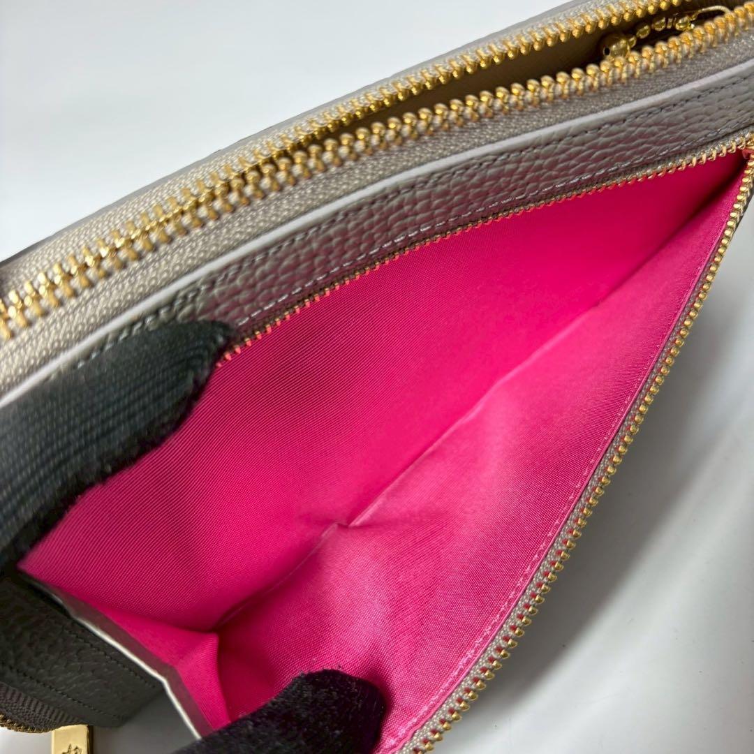 ADMJ　ビジュー　長財布　L字ファスナー　ベージュ　クリスタル.