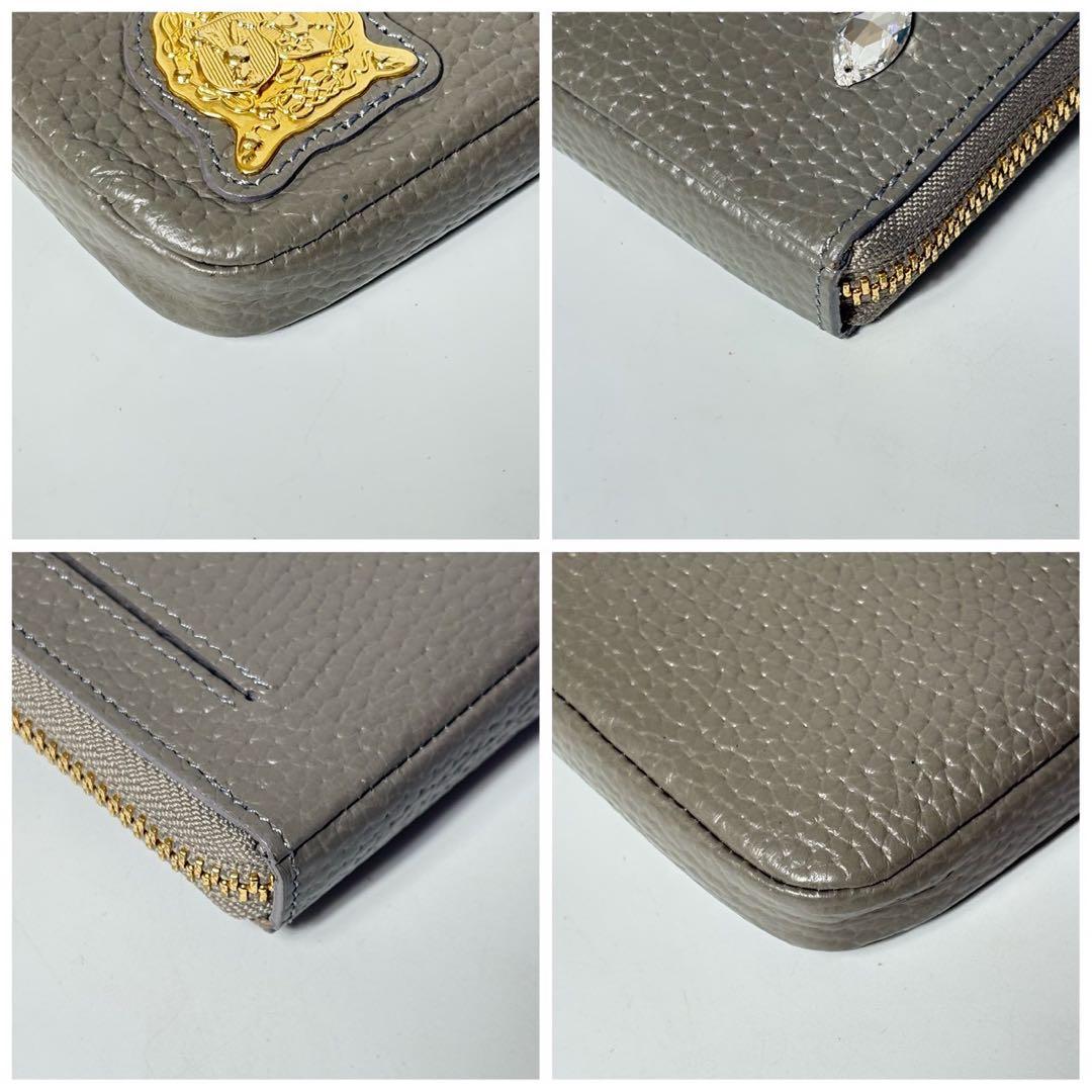 ADMJ　ビジュー　長財布　L字ファスナー　ベージュ　クリスタル.