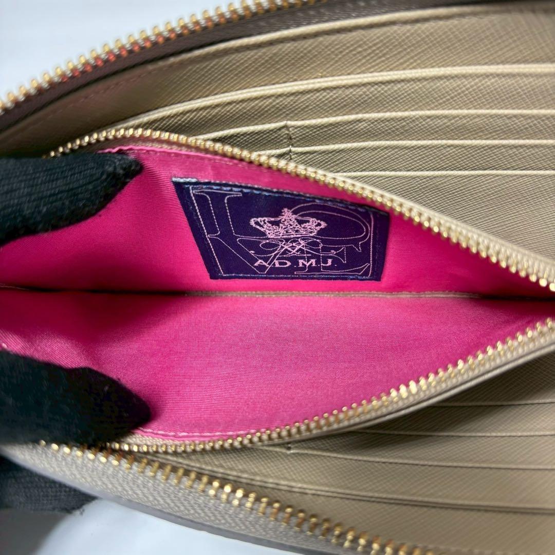 ADMJ　ビジュー　長財布　L字ファスナー　ベージュ　クリスタル.