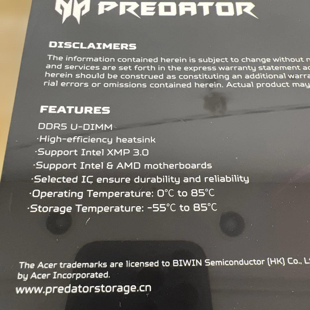 434 Acer Predator Pallas II DDR5 未開封