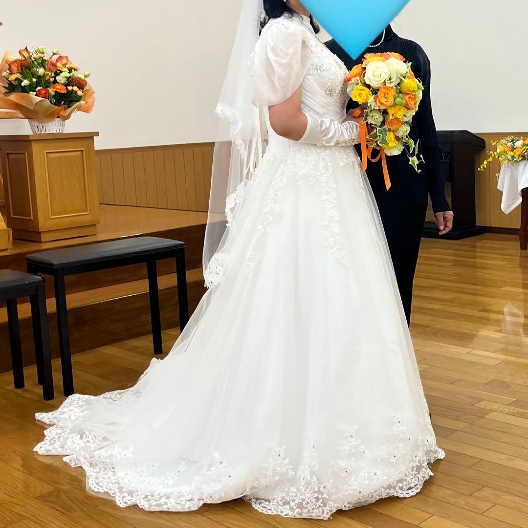 ウェディングドレス　大きいサイズ　M、L、XLの方向け　ホワイト　結婚式　新婦