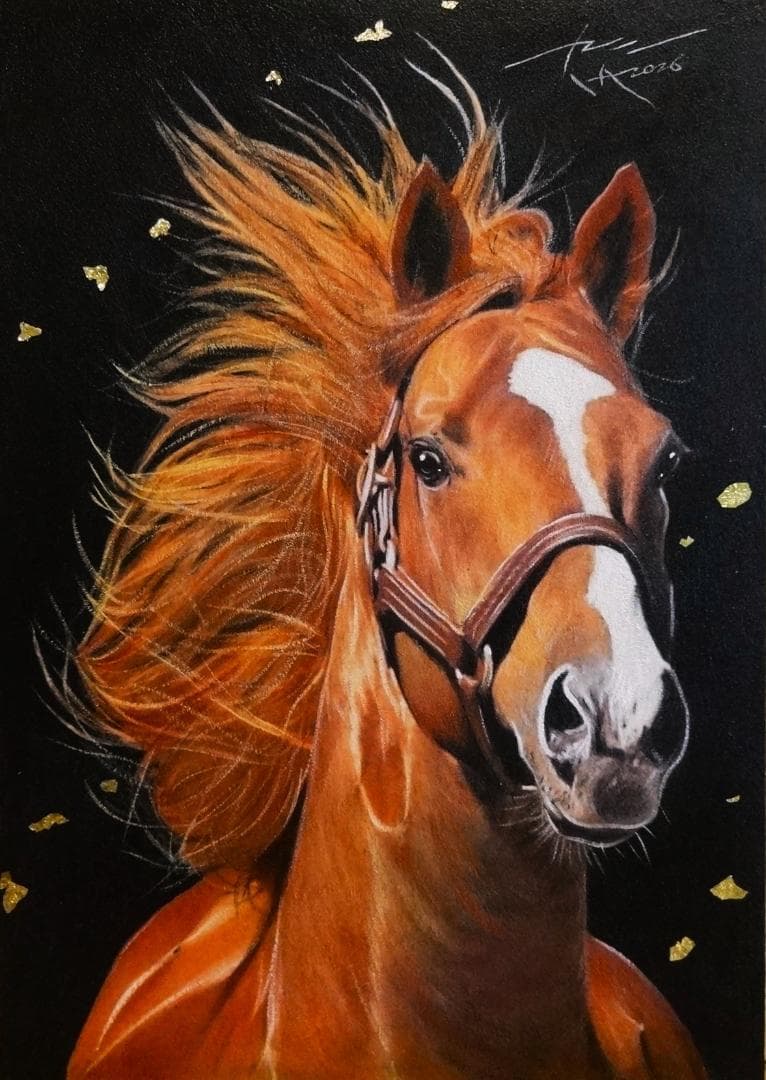 上鈴木正一 油彩画 B4『 オルフェーヴル 』新作原画 超オススメの作品です!!