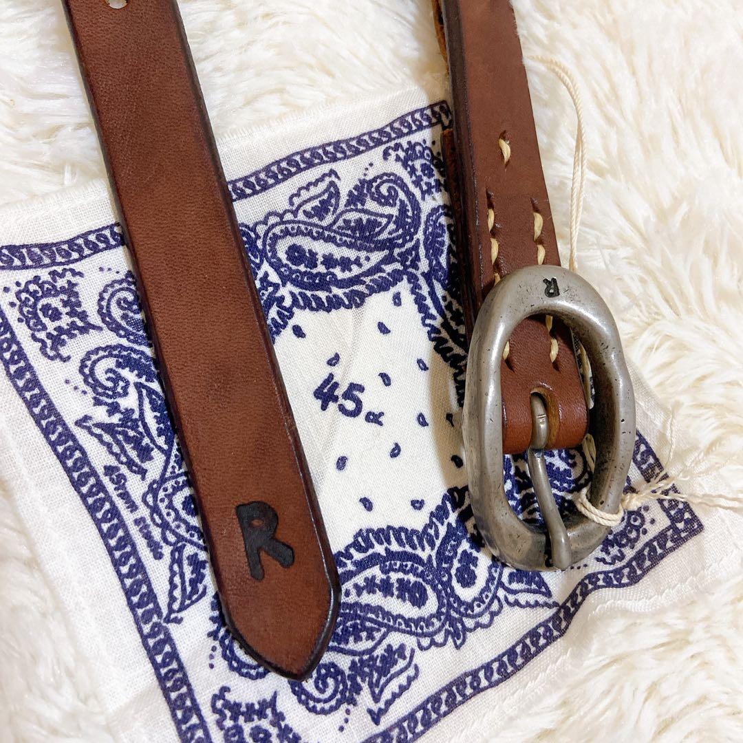 ほぼ新品　45R フォーティファイブアール レザー ベルト ブラウン ロゴ 金具