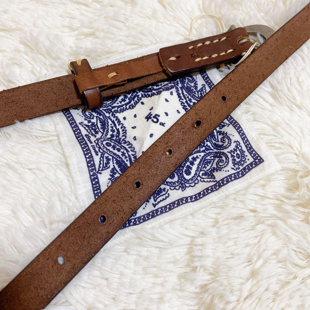 ほぼ新品　45R フォーティファイブアール レザー ベルト ブラウン ロゴ 金具