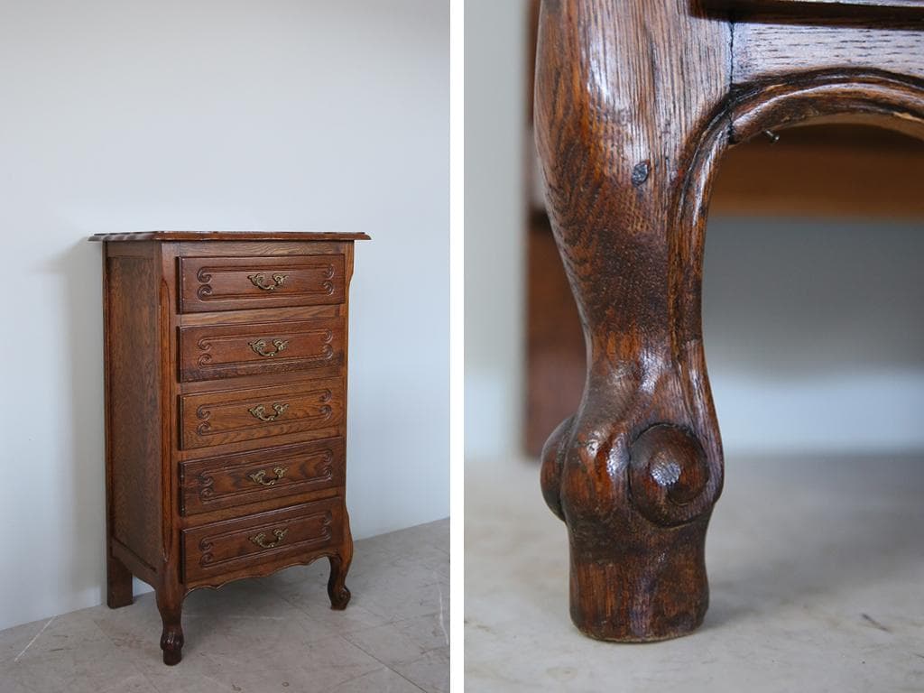 フランスアンティーク猫脚5杯ドロワー/木製チェスト/タンス/飾り棚(86-26)