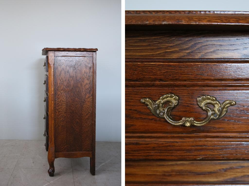 フランスアンティーク猫脚5杯ドロワー/木製チェスト/タンス/飾り棚(86-26)