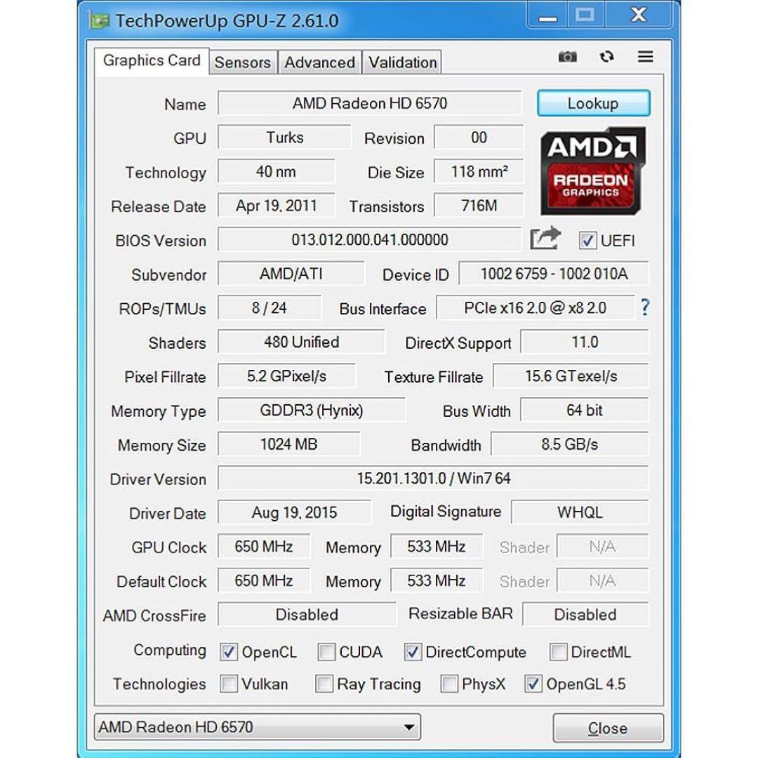 Radeon HD 6570 ロープロファイルグラフィックスカード