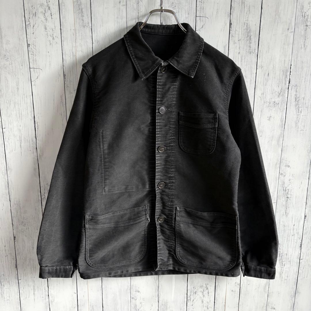 〜60s モンサンミッシェル ブラックモールスキンジャケット カバーオール