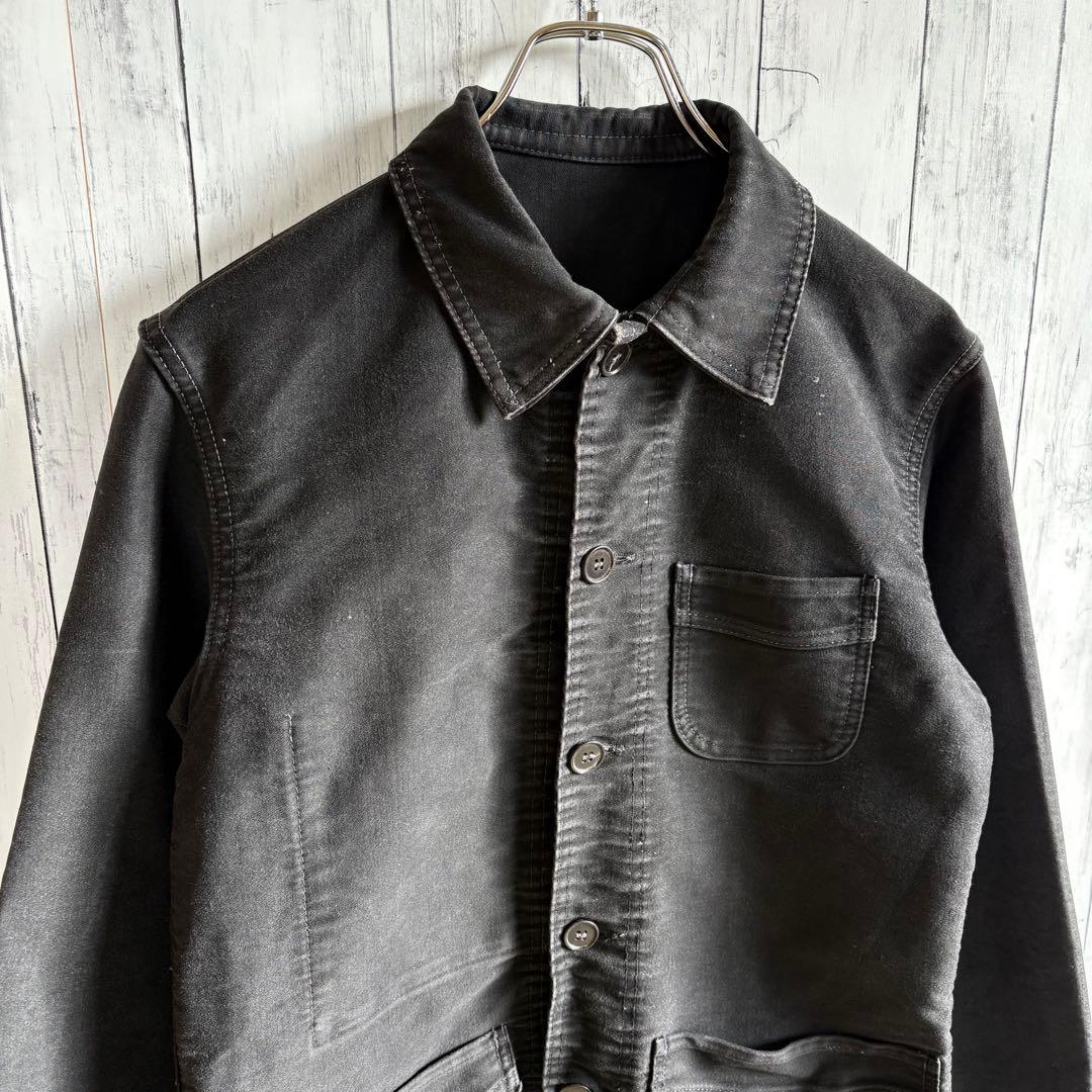 〜60s モンサンミッシェル ブラックモールスキンジャケット カバーオール