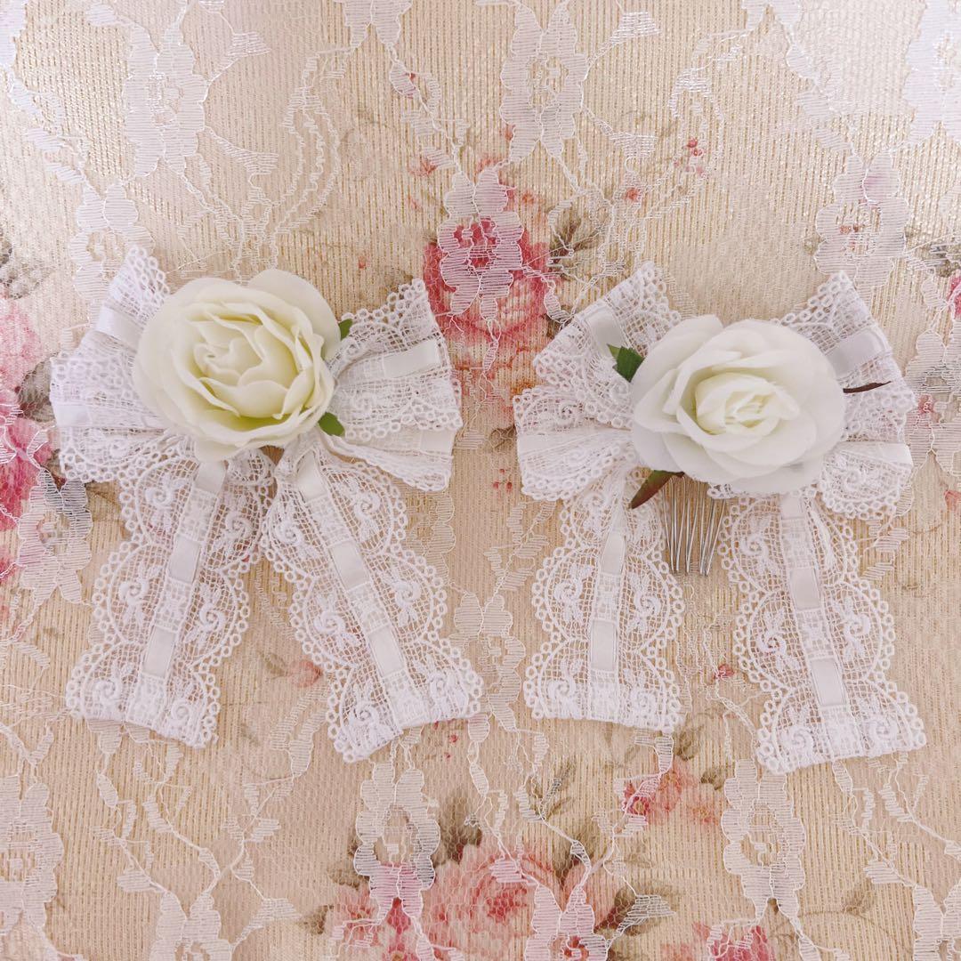 再*。様 【美品】BABY, ジャンパースカート＆リボンコーム　２点セット　白