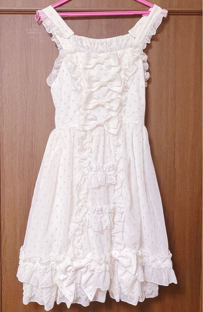 再*。様 【美品】BABY, ジャンパースカート＆リボンコーム　２点セット　白