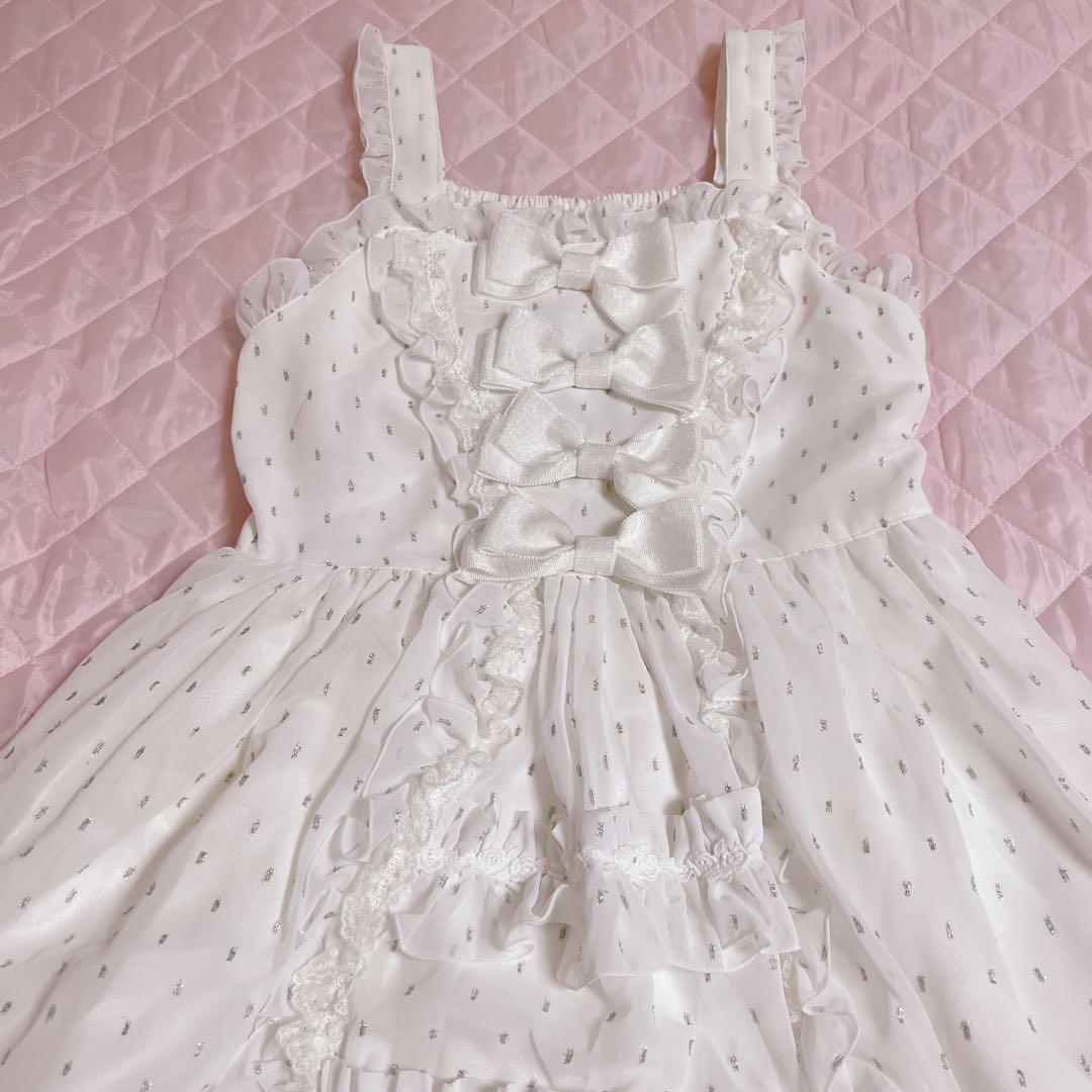 再*。様 【美品】BABY, ジャンパースカート＆リボンコーム　２点セット　白