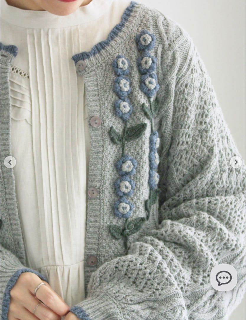 TSUHARU ツハルSM2 かぎ針お花モチーフ付きニットカーディガン