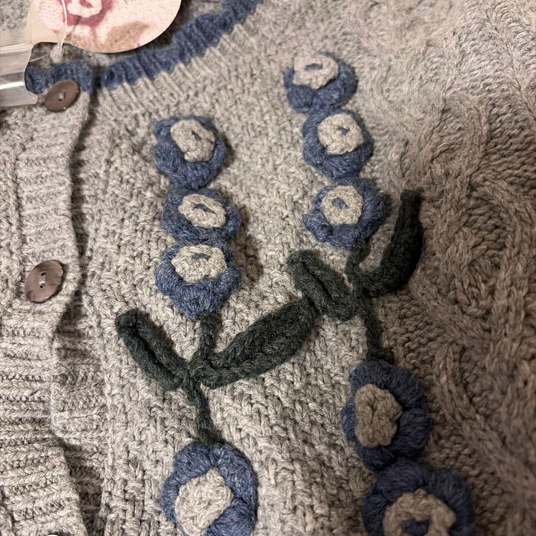 TSUHARU ツハルSM2 かぎ針お花モチーフ付きニットカーディガン