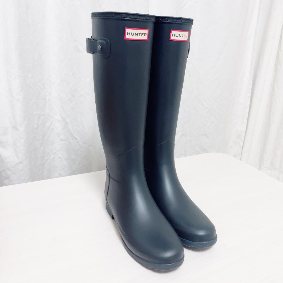 【美品・箱付】HUNTER レインブーツ ロング ブラック 長靴 24.0cm