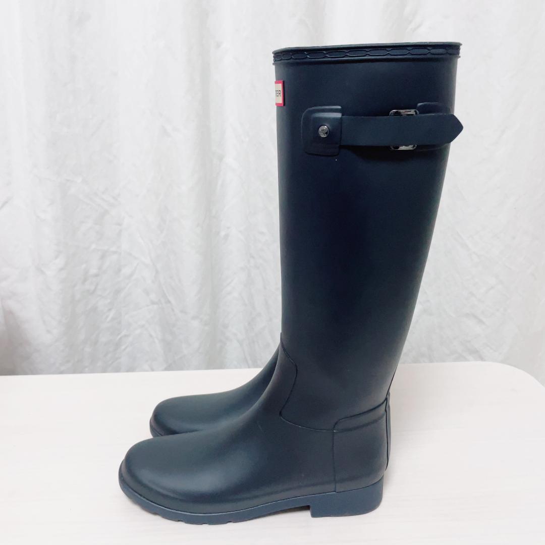 【美品・箱付】HUNTER レインブーツ ロング ブラック 長靴 24.0cm