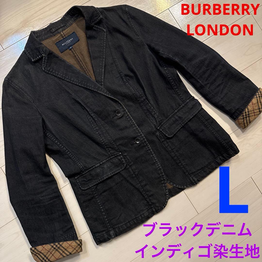 バーバリーロンドン　レディース　インディゴ染　ブラック　デニムジャケット　L