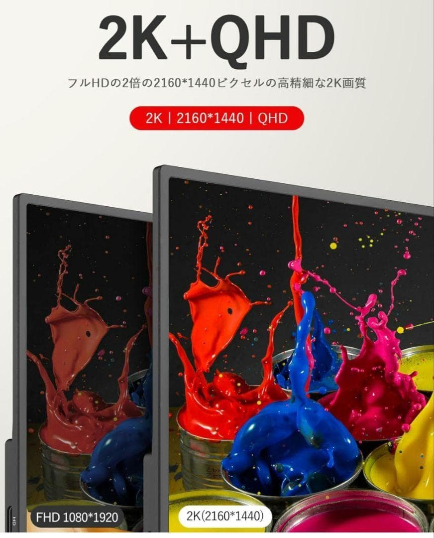 モバイルモニター 2K 14インチ 2160x1440 保護カバー付き