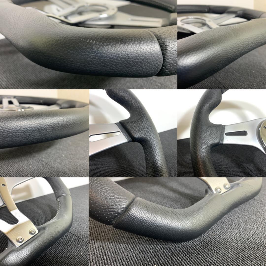 モモ トレックR ステアリング 35パイ ブラックレザー×シルバースポーク