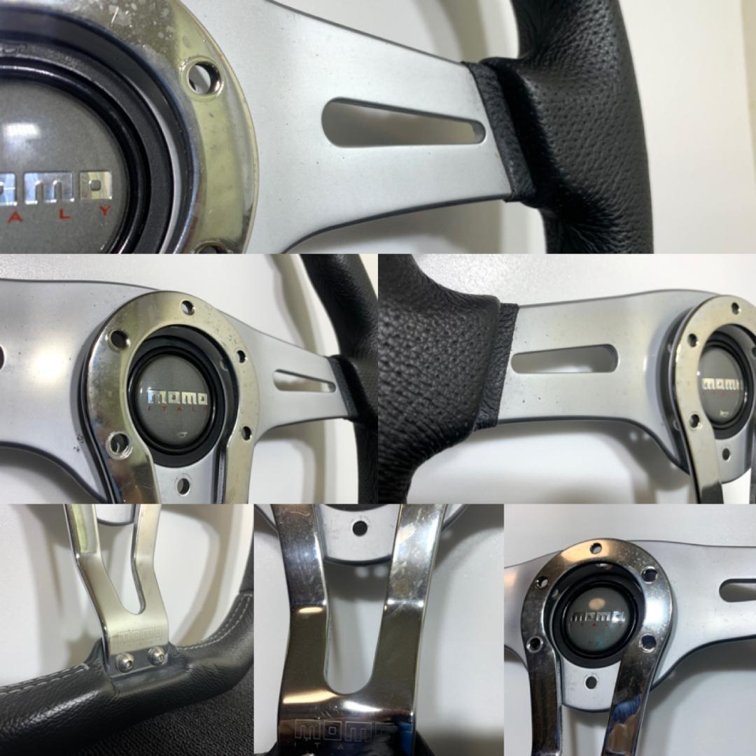 モモ トレックR ステアリング 35パイ ブラックレザー×シルバースポーク