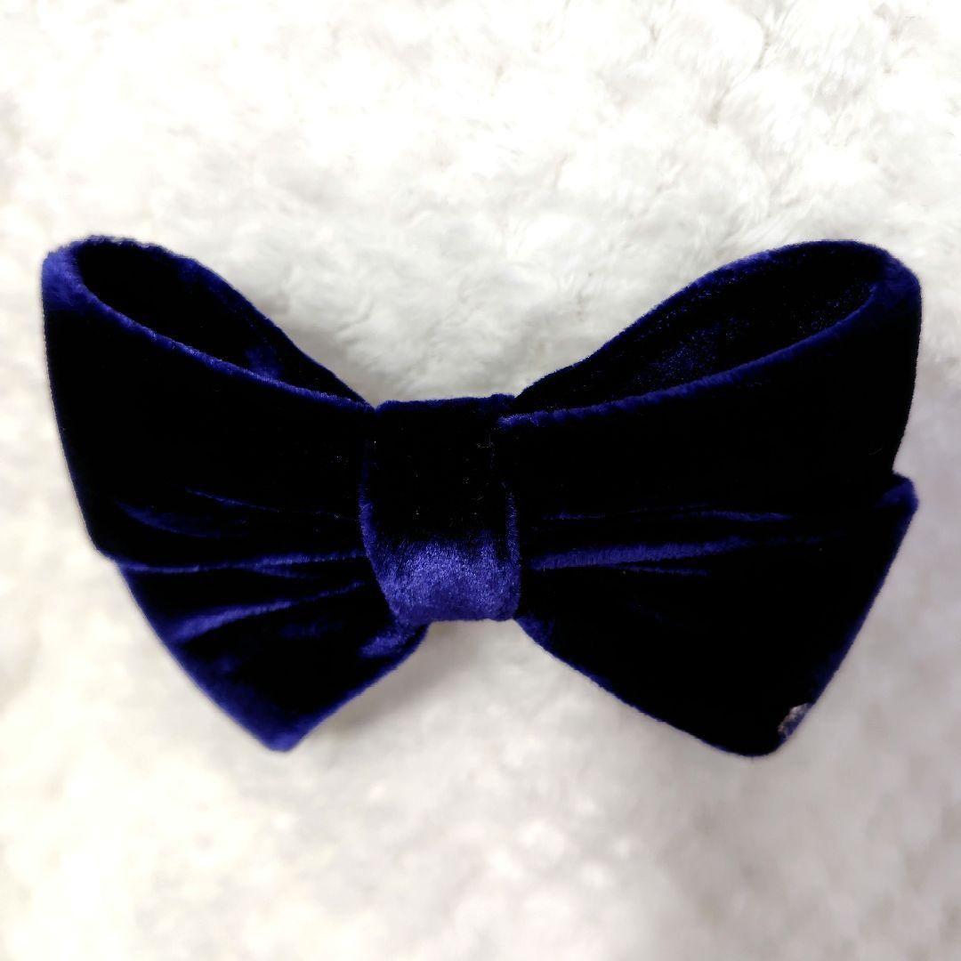 【美品】アレクサンドルドゥパリ　ベルベット　リボン　バレッタ　ベロア　ネイビー