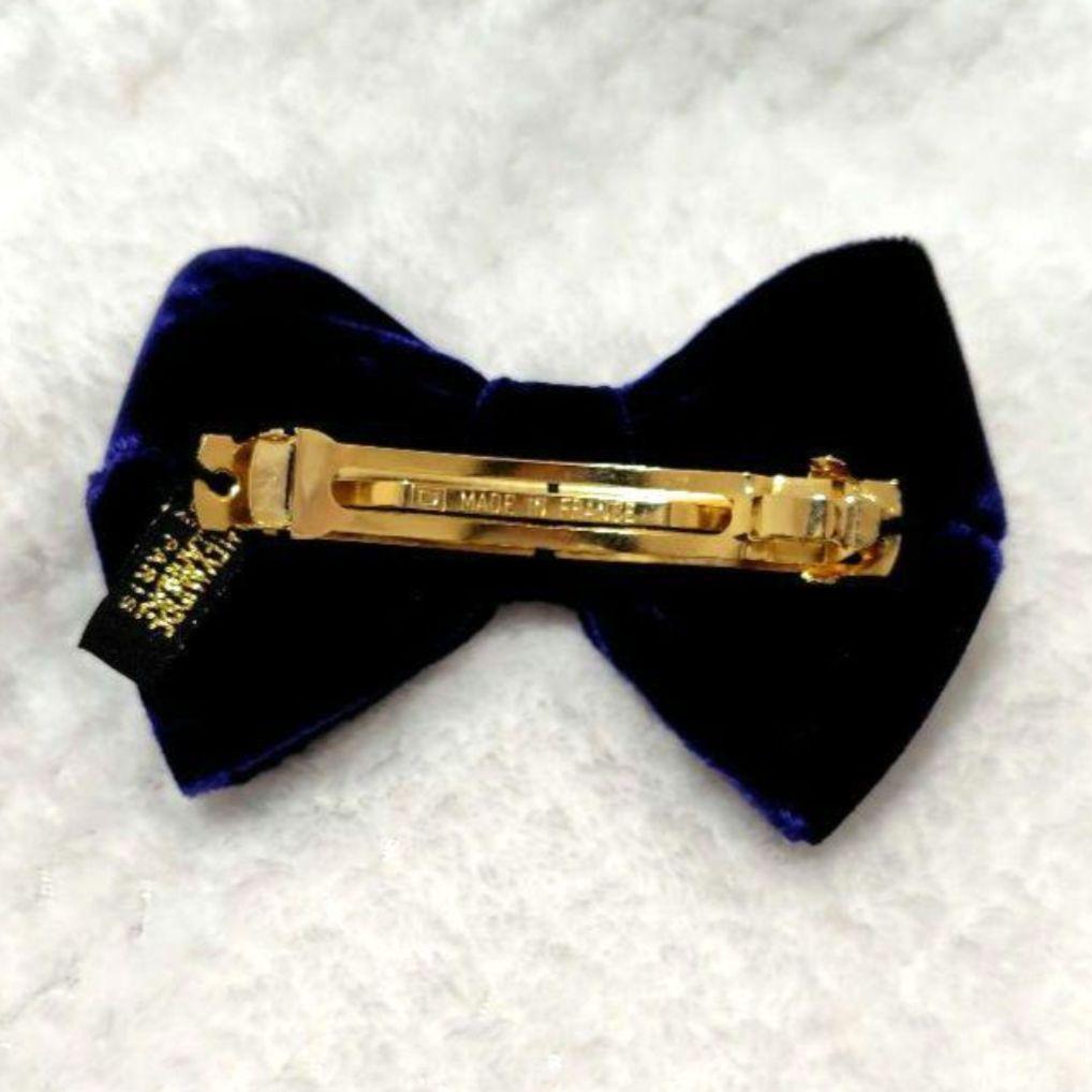 【美品】アレクサンドルドゥパリ　ベルベット　リボン　バレッタ　ベロア　ネイビー