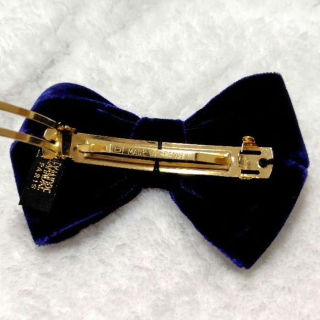 【美品】アレクサンドルドゥパリ　ベルベット　リボン　バレッタ　ベロア　ネイビー