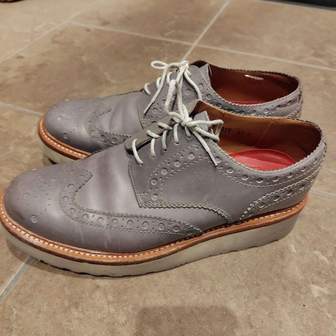 グレー レザー ドレスシューズ 厚底