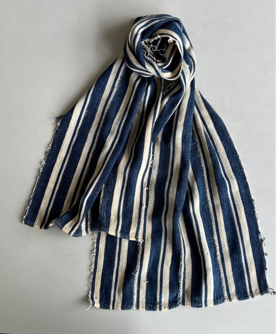 Vintage アフリカンインディゴ　ストール　ファブリック　ストライプ