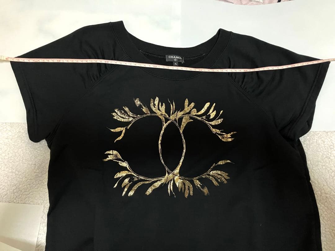 シャネル CHANEL スウェット Tシャツ ブラック ゴールド XL サイズ