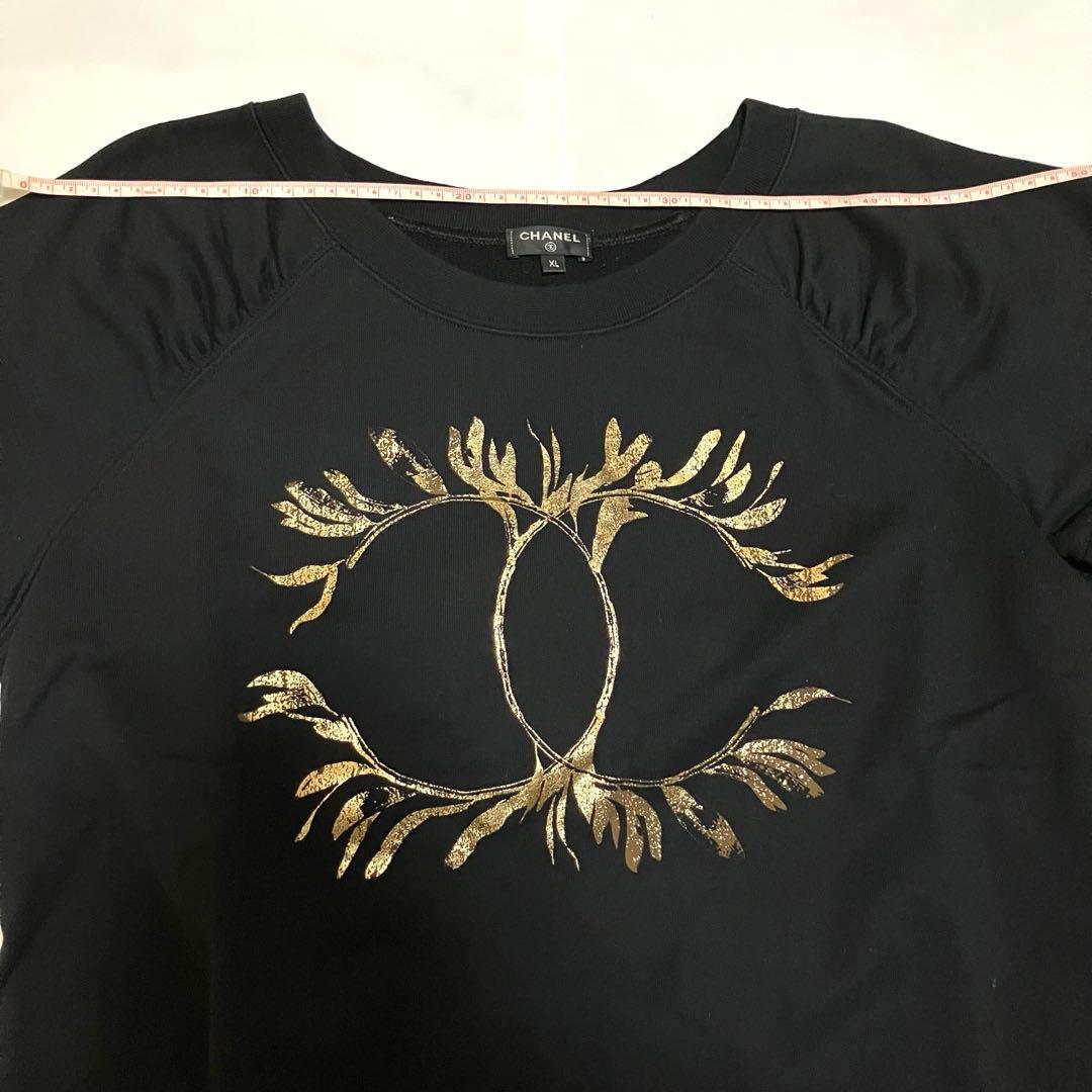 シャネル CHANEL スウェット Tシャツ ブラック ゴールド XL サイズ