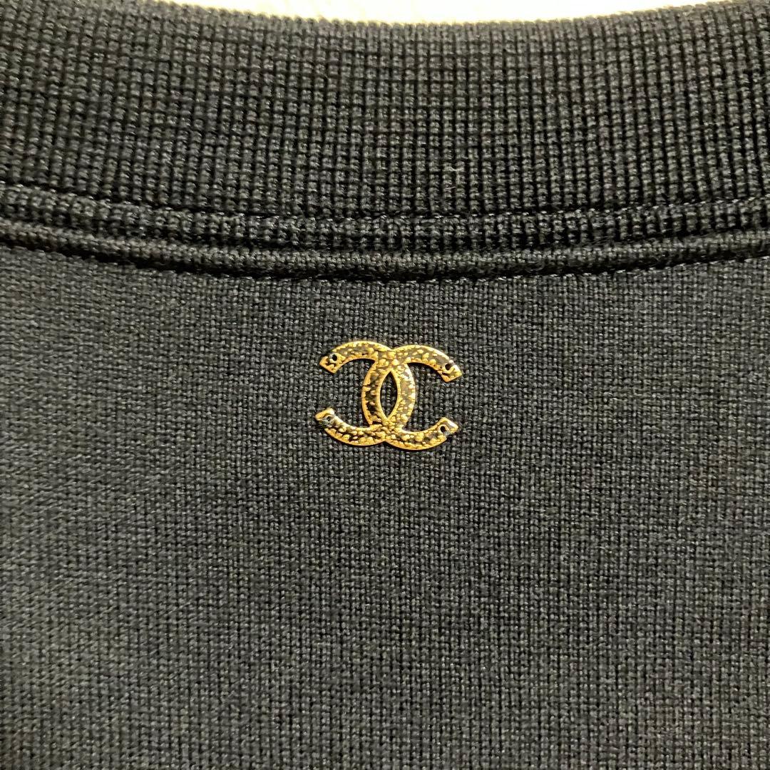 シャネル CHANEL スウェット Tシャツ ブラック ゴールド XL サイズ