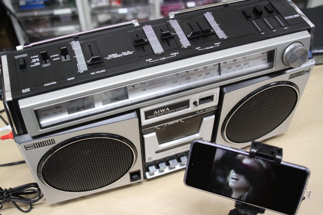 1979ラジカセ整備済　AIWA　CS-60　PCやスマホの音を出力