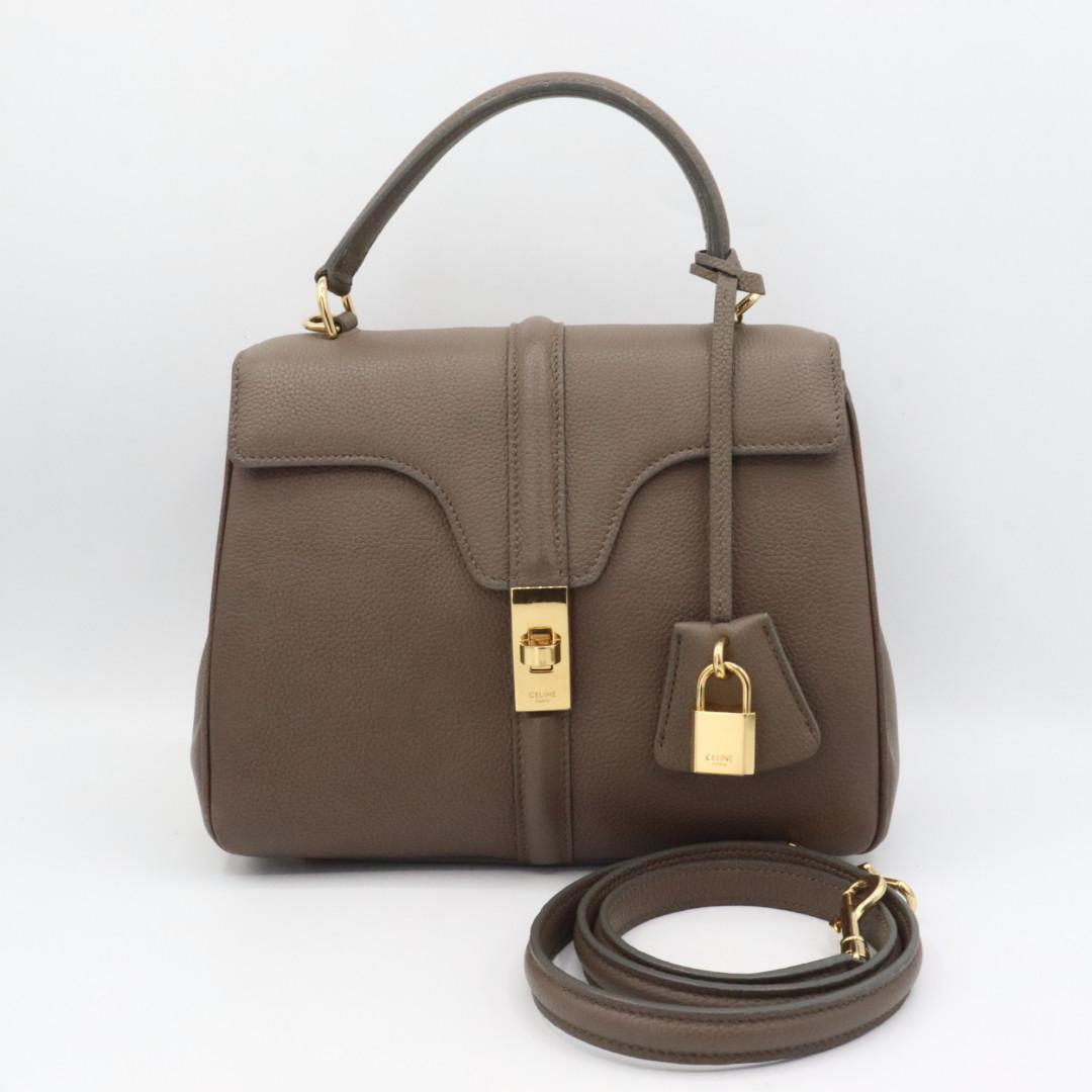 美品　セリーヌ　レザー　１６セーズ　スモール　２WAY ハンドバッグ　グレージュ