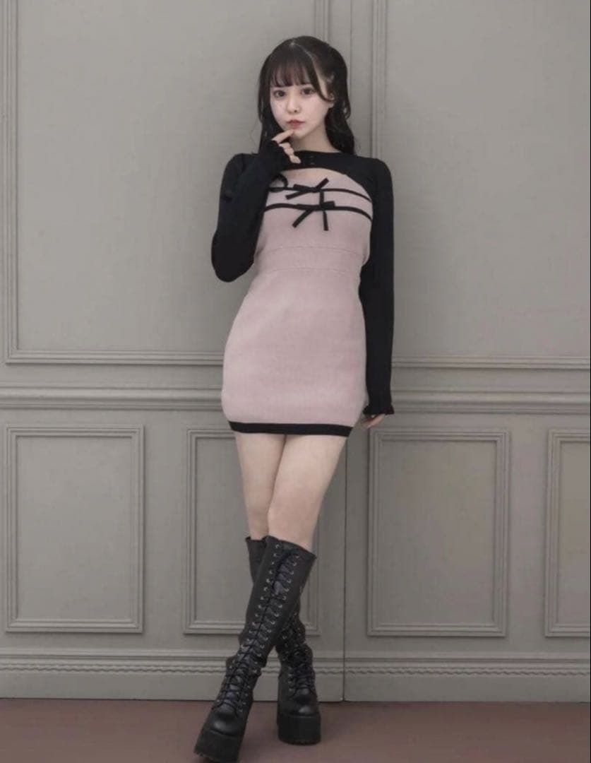 pium リボンテープレイヤードニットワンピース