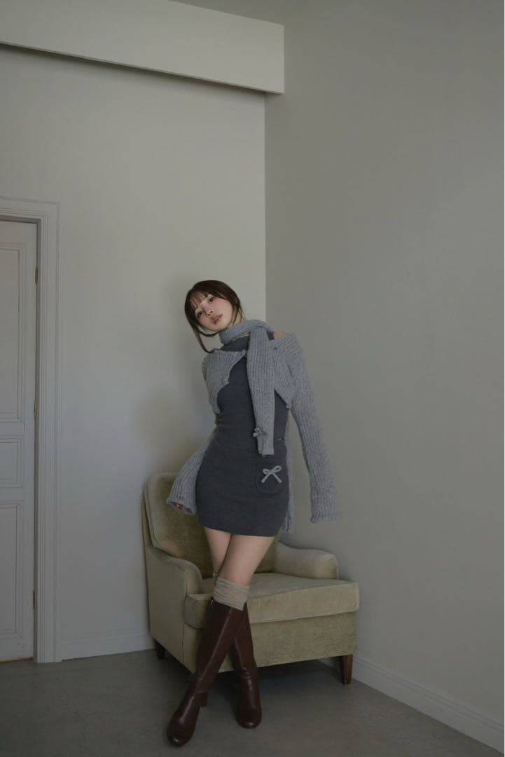 ワンピース Zoff muffler knit set up color gray