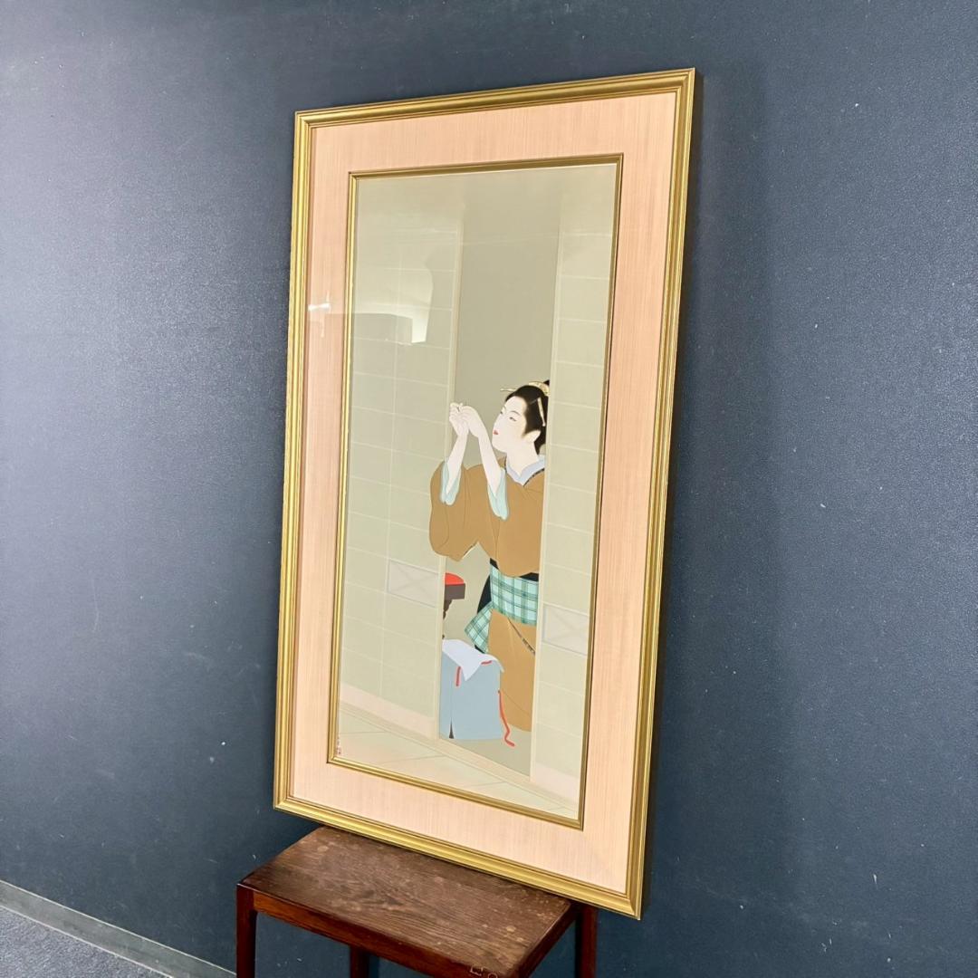 上村松園「夕暮」シルクスクリーン 絹本 上村淳之監修の証明シール有 近代美人画